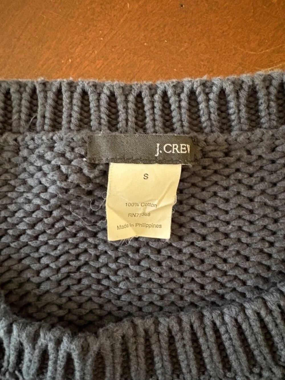 J.Crew Cotton Chunky Knit Fitted Crewneck Sweater Slate Blue Gray Size Small